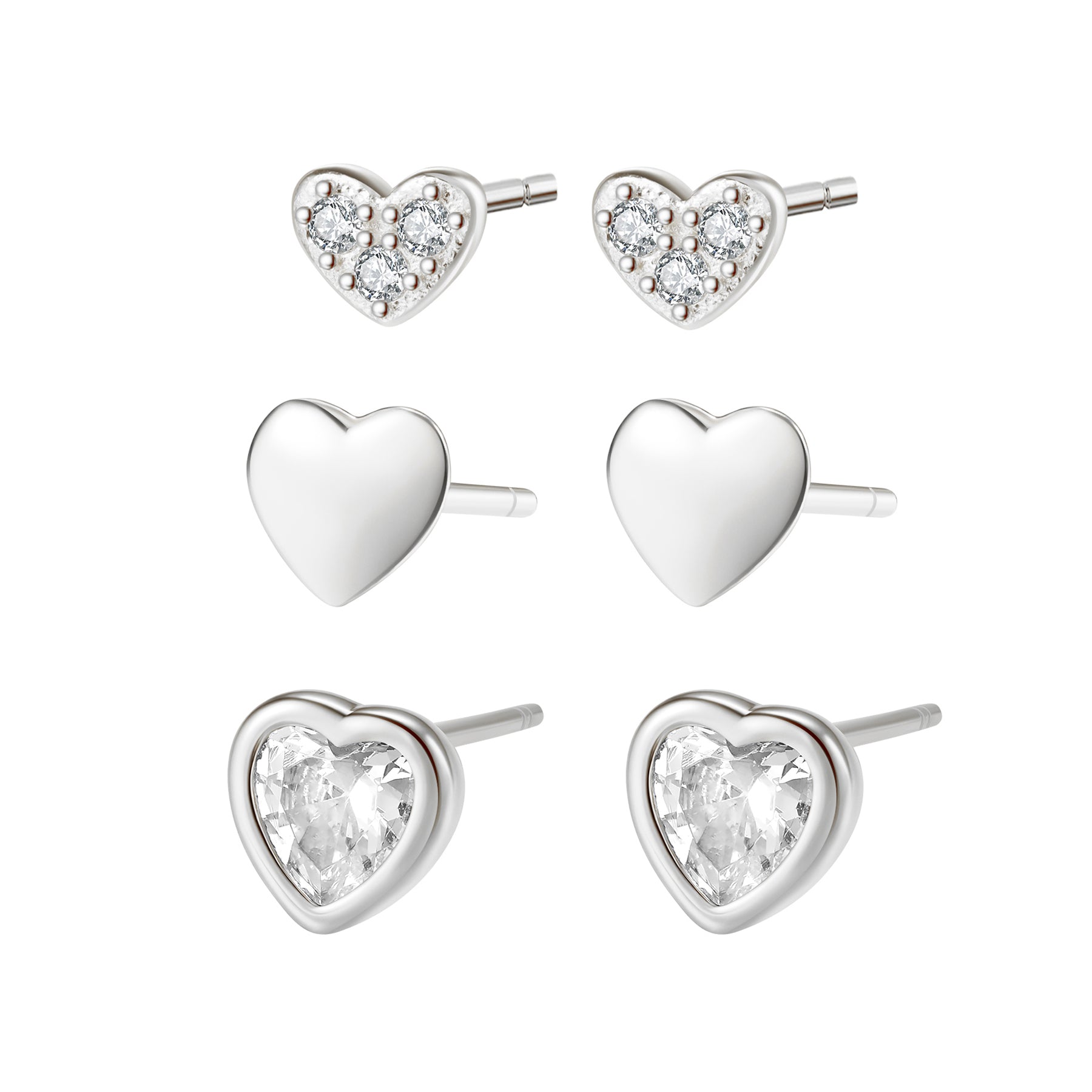 Heart Trio Stud Earring Set Sterling Silver